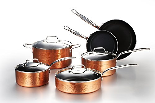 COOKSMARK 10 Piece Hammered Copper Cookware Set with Nonstick Coating, Induction Pots and Pans Set Dishwasher Safe