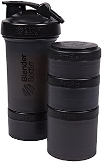 BlenderBottle ProStak 22 Oz Bottle with 6 Piece Twist n Lock Storage Set, Black