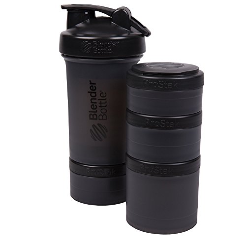 BlenderBottle ProStak 22 Oz Bottle with 6 Piece Twist n Lock Storage Set, Black