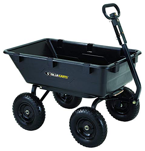 Gorilla Carts GOR6PS Heavy-Duty Poly Yard Dump Cart with 2-In-1 Convertible Handle, 1,200-Pound Capacity, Black