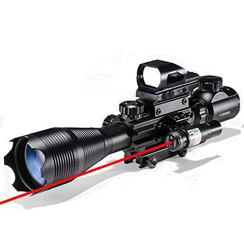 Rifle Scope Combo C4-16x50EG Dual Illuminated with Red Laser Sight and 4 Holographic Reticle Red/Green Dot for 22mm Weaver/Rail Mount