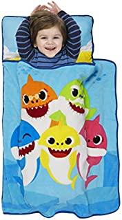 Baby Shark Toddler Nap Mat - Includes Pillow and Fleece Blanket  Great for Boys and Girls Napping at Daycare, Preschool, Or Kindergarten - Fits Sleeping Toddlers and Young Children