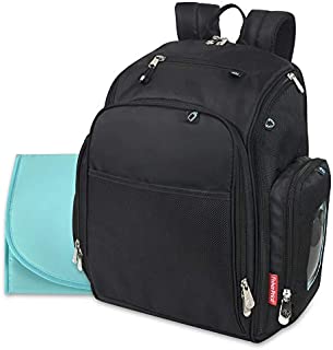 Fastfinder 3 Piece Set Diaper Bag Backpack for Moms & Dads with Changing Pad and Wipes Pocket (Black)