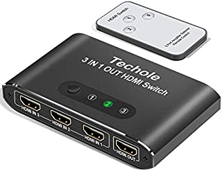 HDMI Switch 4k HDMI Splitter-Techole Aluminum HDMI Switch 3 in 1 Out, HDMI Switch with IR Remote Control, Supports 4k@60HZ 3D HD1080P, HDMI Switcher for PS4 Xbox Apple TV Fire Stick Blu-Ray Player