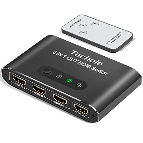 HDMI Switch 4k HDMI Splitter-Techole Aluminum HDMI Switch 3 in 1 Out, HDMI Switch with IR Remote Control, Supports 4k@60HZ 3D HD1080P, HDMI Switcher for PS4 Xbox Apple TV Fire Stick Blu-Ray Player