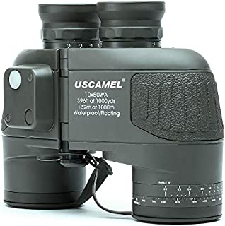 USCAMEL 10X50 Marine Military Binoculars for Adults, Waterproof Binoculars with Rangefinder Compass BAK4 Prism FMC Lens for Birdwatching Hunting Boating-Army Green