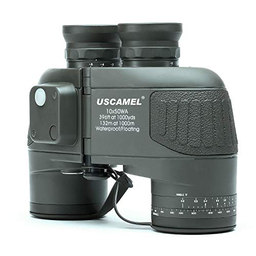 USCAMEL 10X50 Marine Military Binoculars for Adults, Waterproof Binoculars with Rangefinder Compass BAK4 Prism FMC Lens for Birdwatching Hunting Boating-Army Green