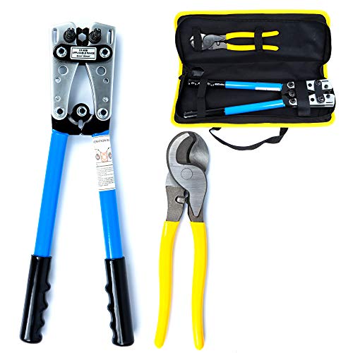 KOTTO Battery Cable Lug Crimper Tool 6-50mm², Wire Crimping Tool, Pliers for Crimping Wire Cable with Cable Cutter for 10,8,6,4,2 and 1/0 AWG Wire Cable Cutting and Crimper with Storage Bag