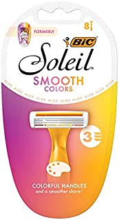 BIC Soleil Color Collection Disposable Razors for Women, 3 Blades - Premium Shaving Razor Set with Aloe Vera and Vitamin E, Lubricating Strip, Luxurious Personal Care Products, 8 Count