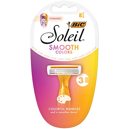 BIC Soleil Color Collection Disposable Razors for Women, 3 Blades - Premium Shaving Razor Set with Aloe Vera and Vitamin E, Lubricating Strip, Luxurious Personal Care Products, 8 Count