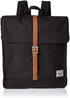 Herschel City Backpack, Black/Tan Synthetic Leather, Mid-Volume 14.0L