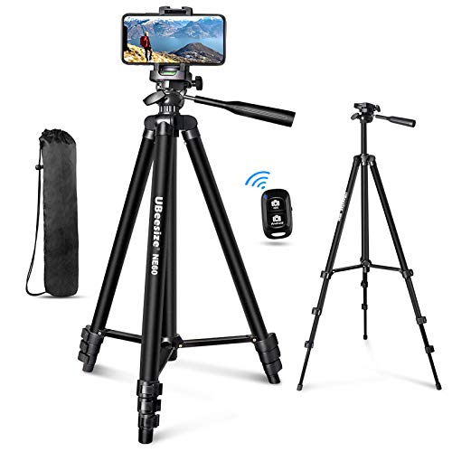 UBeesize 60 Phone Tripod with Carry Bag & Cell Phone Mount Holder for Live Streaming, Extendable Travel Lightweight Tripod Stand with Smartphone Bluetooth Remote, Compatible with iOS/Android