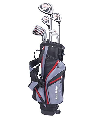 Tour Edge HL-J Junior Complete Golf Set with Bag (Right Hand, Graphite, 1 Putter, 3 Irons, 1 Hybrid, 1 Fairway, 1 Driver 9-12) Red