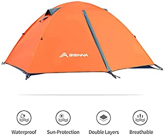 BISINNA 2 Person Camping Tent Lightweight Backpacking Tent Waterproof Windproof Two Doors Easy Setup Double Layer Outdoor Tent for Family Camping Hunting Hiking Mountaineering Travel