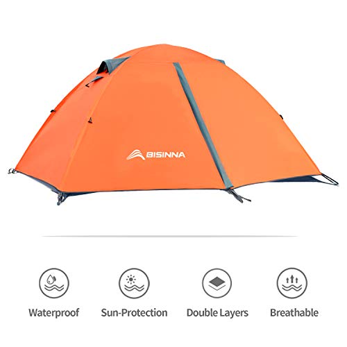 BISINNA 2/4 Person Camping Tent Lightweight Backpacking Tent Waterproof Windproof Two Doors Easy Setup Double Layer Outdoor Tent for Family Camping Hunting Hiking Mountaineering Travel