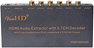 ViewHD HDMI Audio Extractor with 5.1CH Decoder + Audio EDID Setting + TOSLINK + 5.1CH RCA Analog + 3.5mm Headphone Outputs | VHD-H2HADi