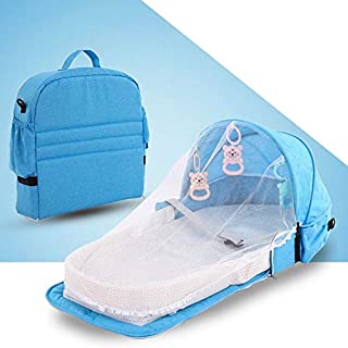 JYLlilian Baby Folding Bed Bag,Travel Sun Protection Mosquito Net with Portable Baby Foldable Breathable Infant Sleeping Basket Baby Rest Bed for 0-18 Month Baby (Color : Blue)