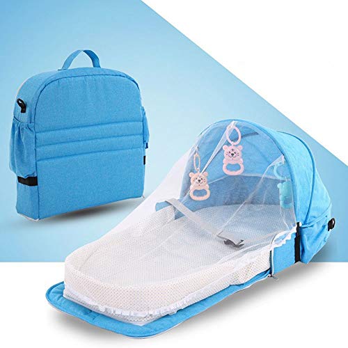 JYLlilian Baby Folding Bed Bag,Travel Sun Protection Mosquito Net with Portable Baby Foldable Breathable Infant Sleeping Basket Baby Rest Bed for 0-18 Month Baby (Color : Blue)