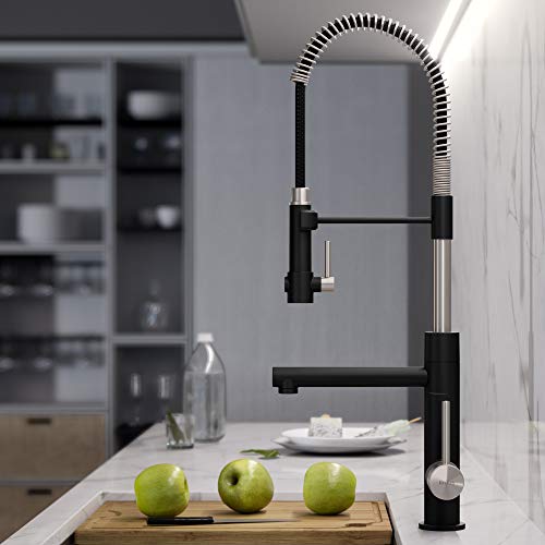 KRAUS KPF-1603SFSMB New Artec Pro 2-Function Commercial Style Pre-Rinse Kitchen Faucet with Pull-Down Spring Spout and Pot Filler, 24.75 inch, Spot Free Finish Stainless Steel/Matte Black