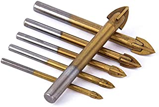 HOMEIDOL 6pcs Titanium Coated Glass Drill Bits Set 4 Cutting Edges Cross Spear Head Drill for Ceramic Tile Marble Mirror and Glass, 4mm 5mm 6mm 8mm 10mm 12mm