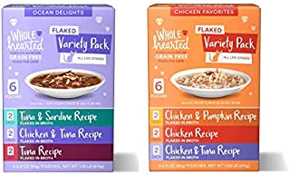 WholeHearted Grain Free Flaked Wet Cat Food Variety Pack for All Life Stages. (Chicken & Ocean, 12-2.8 Oz Pouches)