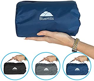 BlueHills Ultra Compact Travel Blanket Pillow in Portable Bag Case with Hand Luggage Belt & Backpack Clip Premium Cozy Soft Compact Pack Large Blanket for Airplane Flight Layover - Navy Blue C001