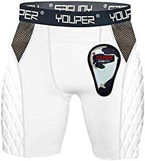 Youper Boys Youth Elite Compression Sliding Shorts - Padded Slider Shorts with Soft Protective Athletic Cup for Baseball, Softball, Lacrosse, MMA (White, Youth - Medium)