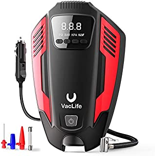 VacLife Air Compressor Tire Inflator, DC 12V Air Pump for Car Tires, Bicycles and Other Inflatables, Auto Portable Air Compressor for Car Tires with LED Light & 11.5 Feet Long Power Cord, Red (VL711)