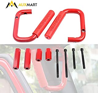 AUXMART Front Grab Handles Grab Bars for Jeep Wrangler 2007-2017 2/4 Door Solid Steel Red