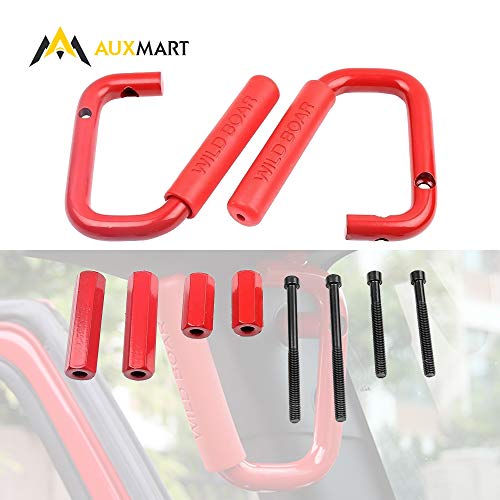 AUXMART Front Grab Handles Grab Bars for Jeep Wrangler 2007-2017 2/4 Door Solid Steel Red