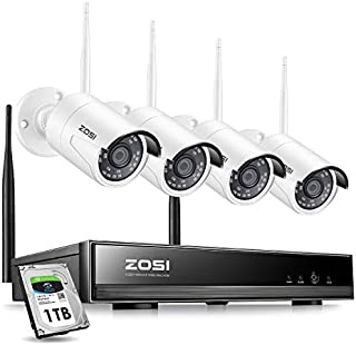 ZOSI Wireless Security Cameras System,H.265+ 8CH 1080P HD Network IP NVR with 1TB Hard Drive and 4pcs 2.0MP 1080P HD Wireless Weatherproof Indoor Outdoor IP Surveillance Cameras with 65ft Night Vision