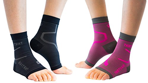 Thirty48 Plantar Fasciitis Socks, 20-30 mmHg Foot Compression Sleeves for Ankle/Heel Support, Increase Blood Circulation, Relieve Arch Pain, Reduce Foot Swelling (Black & Pink (2 Pairs), Medium)