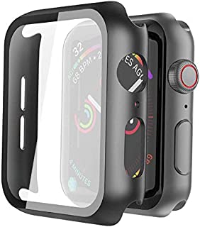 Misxi Hard PC Case with Tempered Glass Screen Protector Compatible with Apple Watch Series 6 SE Series 5 Series 4 44mm - Black