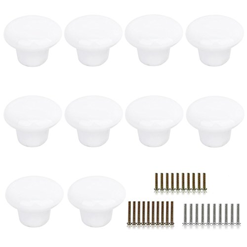 MARSTREE 10pcs Vintage Ceramic Door Knobs Round Shape Drawer Cupboard Locker Pulls Handles Wardrobe Drawer Cabinet Home Kitchen Hardware (White)