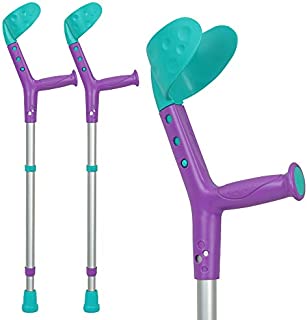 ORTONYX Kids Walking Forearm Crutches (1 Pair) Good for Children and Short Adults up to 220lb - Adjustable Arm Support- Lightweight Aluminum - Ergonomic Handle with Comfy Grip