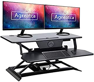 Agreatca Electric Height Adjustable Desk Converter 35.5 Inches| Sit Stand up Desk Riser Home Office Computer Workstation Tabletop with Keyboard Tray for Laptop and Monitor Black