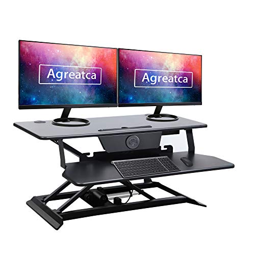 Agreatca Electric Height Adjustable Desk Converter 35.5 Inches| Sit Stand up Desk Riser Home Office Computer Workstation Tabletop with Keyboard Tray for Laptop and Monitor Black