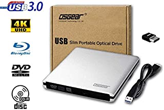 OSGEAR USB 3.0 Type C Aluminium Housing External 3D 4k UHD ULTRAHD 6x Blu-Ray BD CD DVD RW ROM Drive Player Burner Writer Enclosure Housing Box Caddy Case PC Mac Windows Software Support