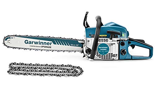 62cc Gas Chainsaws 20 Inch Bar Power Chain Saws, Gas Powered Chainsaw 2 Stroke Handed Petrol Gasoline Chain Saw for Cutting Wood Outdoor Garden Farm Home Use with Tool Kit