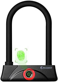 Fingerprint U Bike LockWaterproof Bike U-Lock with Cable, Duty U-Lock for Road Bike Mountain Bike Electric Bike Folding Bike, USB Charging (Black)