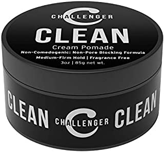 Challenger Mens Clean Cream Pomade, 3 Ounce | Fragrance Free, Non-Comedogenic Hair Styling Product | Medium Firm Hold & Natural Finish | Shine Free, Unscented, Water Based & Travel Friendly