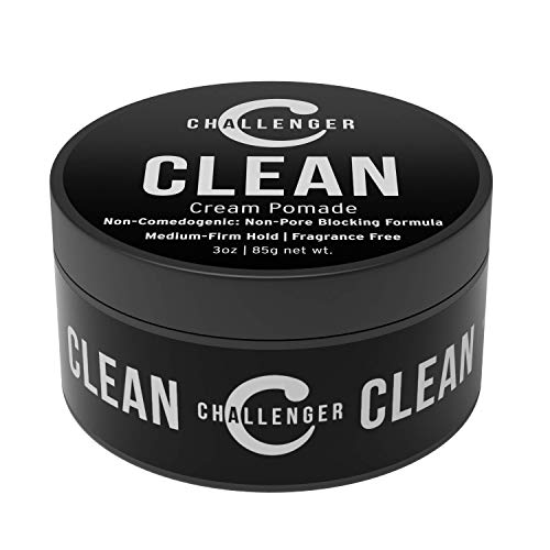 Challenger Mens Clean Cream Pomade, 3 Ounce | Fragrance Free, Non-Comedogenic Hair Styling Product | Medium Firm Hold & Natural Finish | Shine Free, Unscented, Water Based & Travel Friendly