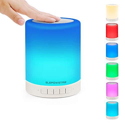 ELEPOWSTAR Smart Touch Night Light with Bluetooth Music Speaker, Dimmable Color Changing RGB Bedside Lamp for Bedroom, Portable Speakers with Mood Light, Best Gifts for Baby, Kids,Party