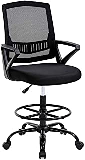 Drafting Chair Tall Office Chair Ergonomic Standing Desk Chair Adjustable Height with Lumbar Support Arms Footrest Mid Back Drafting Stool Swivel Rolling Mesh Computer Chair for Adults(Black)