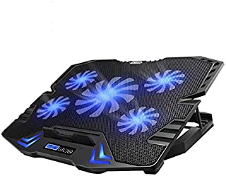 TopMate C5 10-15.6 inch Gaming Laptop Cooler Cooling Pad, 5 Quiet Fans and LCD Screen, 5 Heights Adjustment, 2 USB Port and Blue LED Light