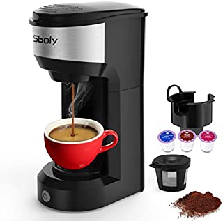 Upgrade Mini Single Serve Coffee Maker for K Cup Pods and Ground Coffee by Sboly, 90s Quick Brewing Technology, Coffee Brewer Small Coffee Machine for Travel, Black