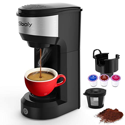 Upgrade Mini Single Serve Coffee Maker for K Cup Pods and Ground Coffee by Sboly, 90s Quick Brewing Technology, Coffee Brewer Small Coffee Machine for Travel, Black