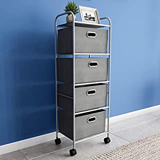 Lavish Home 4 Drawer Rolling Cart on Wheels Portable Metal Storage Organizer with Fabric Bins for Home, Office, Dorm Room and Classroom