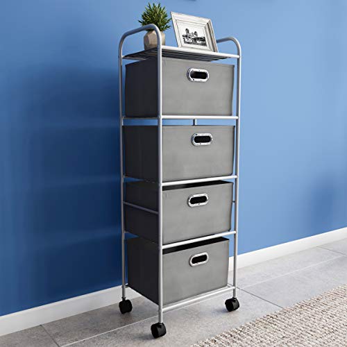 Lavish Home 4 Drawer Rolling Cart on Wheels Portable Metal Storage Organizer with Fabric Bins for Home, Office, Dorm Room and Classroom