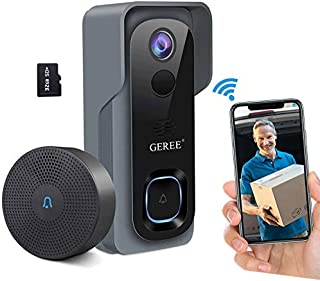 Video Doorbell Camera Wireless WiFi Smart Doorbell,32GB Preinstalled,GEREE 1080P HD Security Home Camera,Real-Time Video and Two-Way Talk,Night Vision,PIR Motion Detection 166° Wide Angle Lens